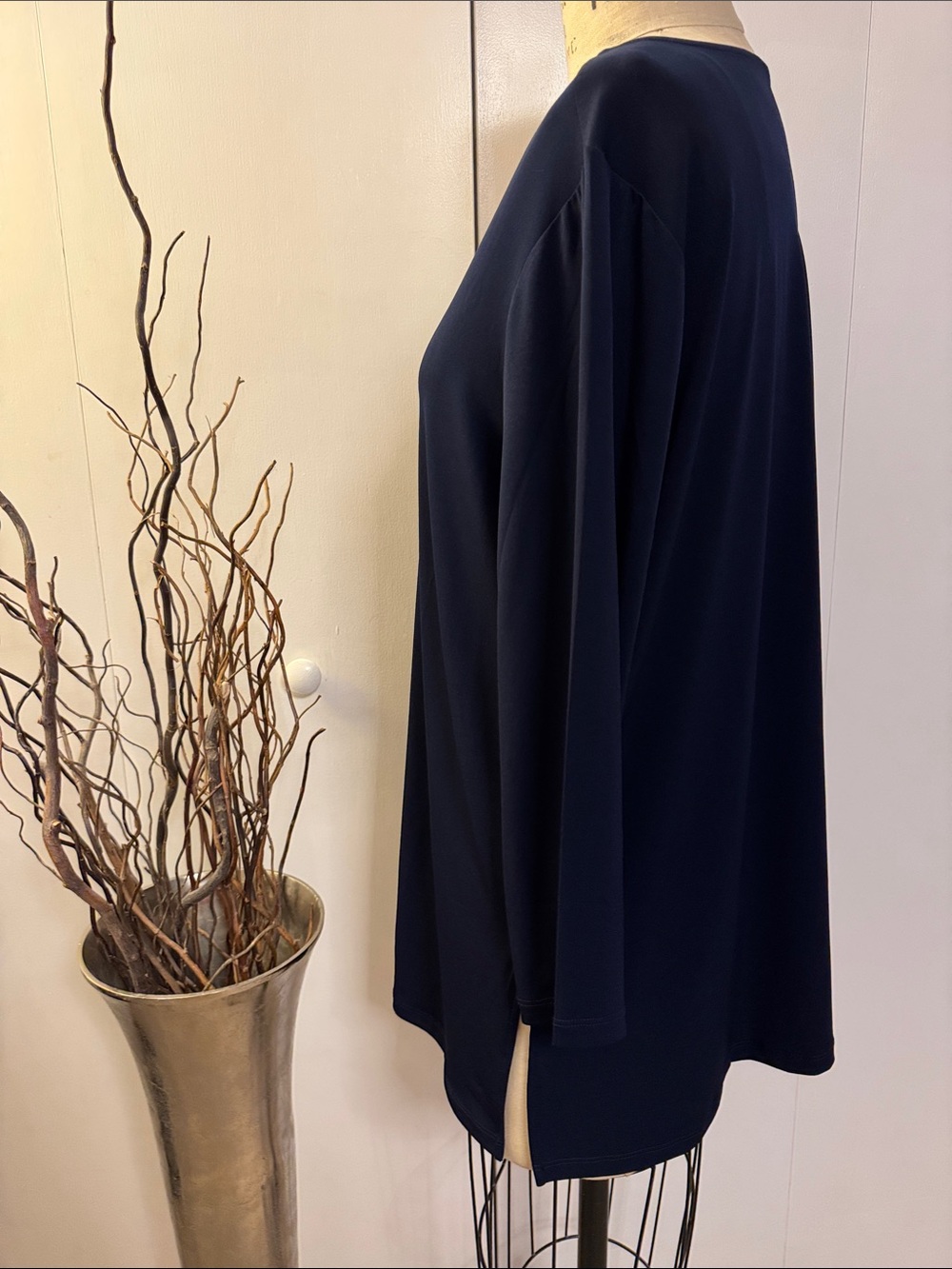 Susan Graver Navy V-Neck Long Sleeve Tunic - Picture 3 of 5